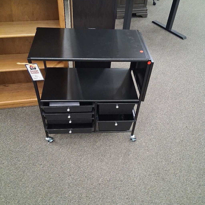 Black Metal Rolling Cart w/ Dwrs & Drp Leaf