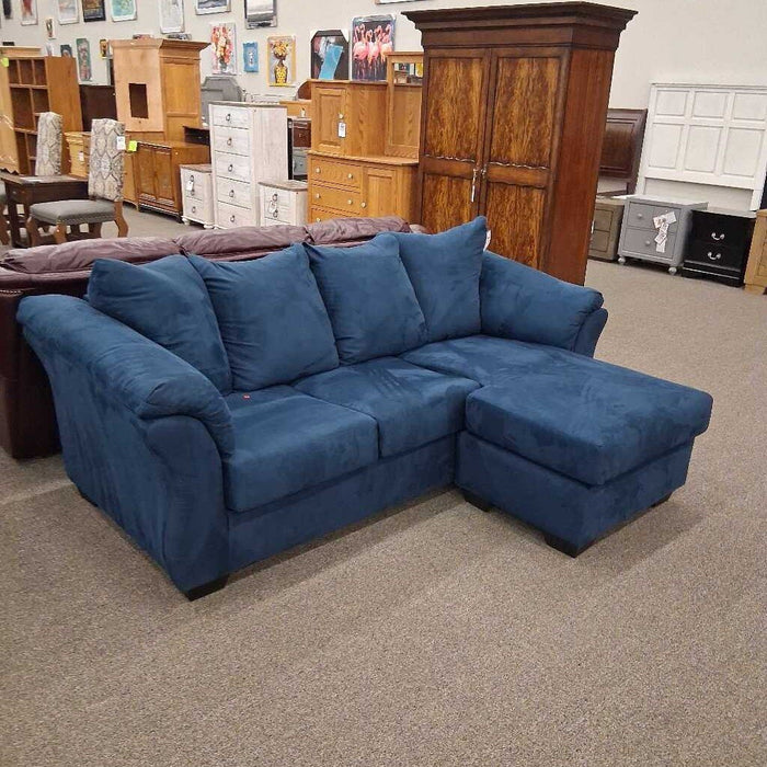 Blue Fabric Sofa w/ Chaise Lounge