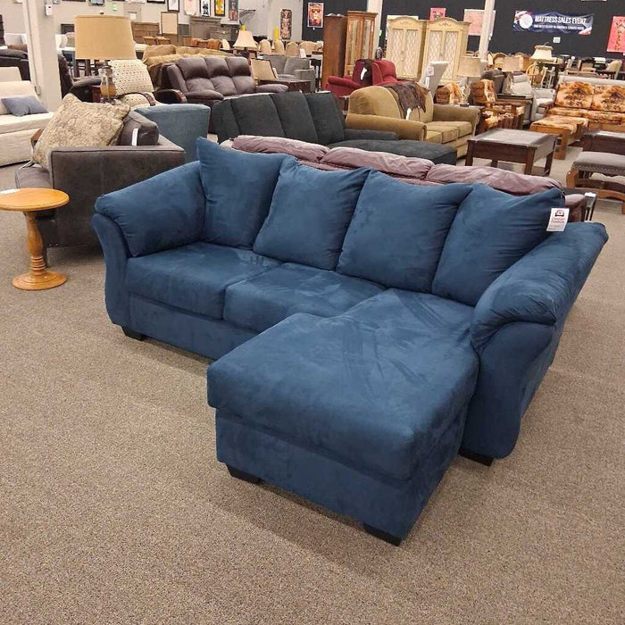 Blue Fabric Sofa w/ Chaise Lounge