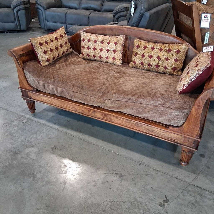 Wood Frame Bench 2/ Brown & Red Cushions