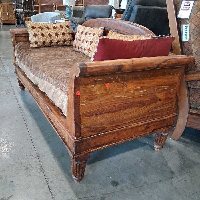 Wood Frame Bench 2/ Brown & Red Cushions