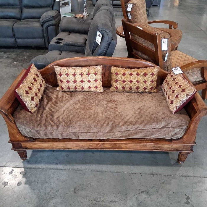 Wood Frame Bench 2/ Brown & Red Cushions