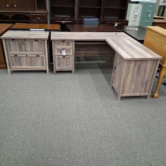 Costa L Shape Desk w/ 2 Dwr File Cabinet