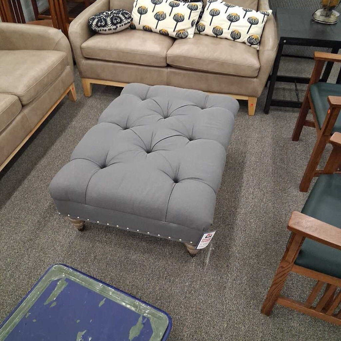 Ethan Allen Gray Tufted Ottoman