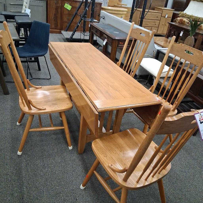 Oak Drop Leaf Dining Table w/ 4 Chairs