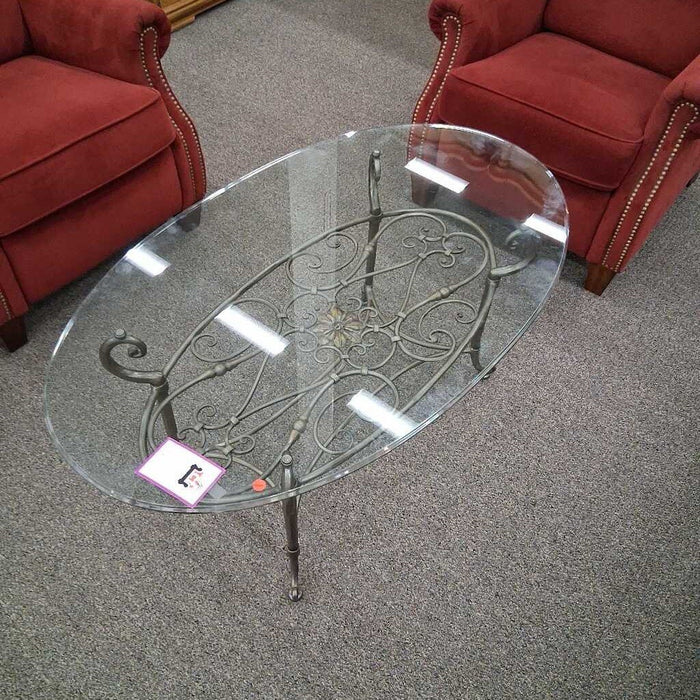 Oval Glass Top Metal Base Coffee Table