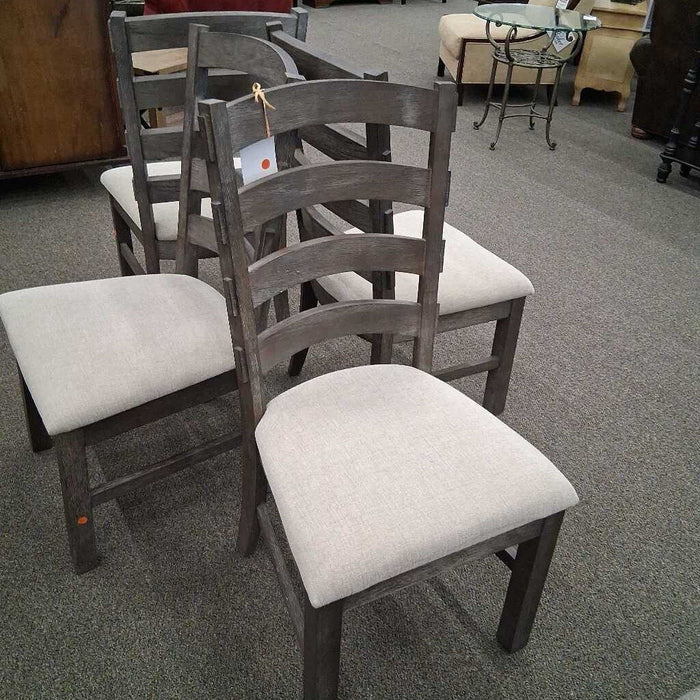 Set of 4 Gray Fabric Ladder Back Chairs