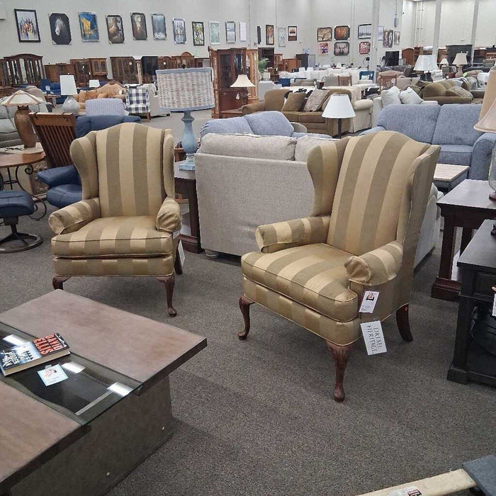 Drexel Heritage Gold Striped Wingback Chair