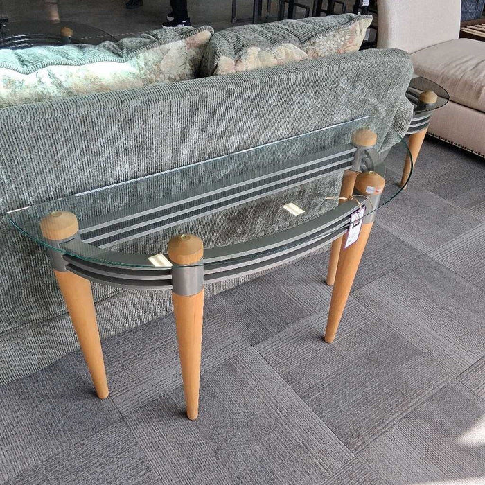 Glass Top Entry Table w/ Wood & Metal Base