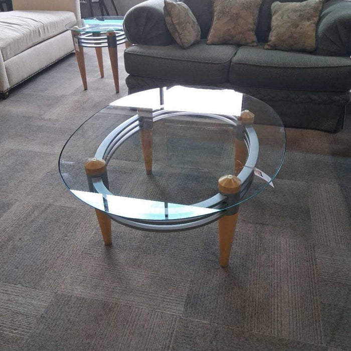 Glass Top Coffee Table w/ Wood & Metal Base