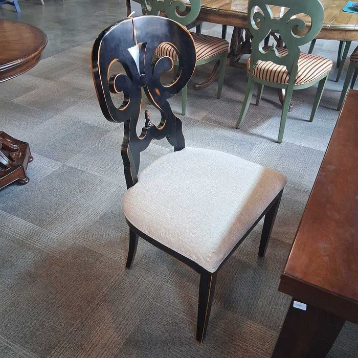 Set of 5 Black Dining Chairs w/ White Fabric