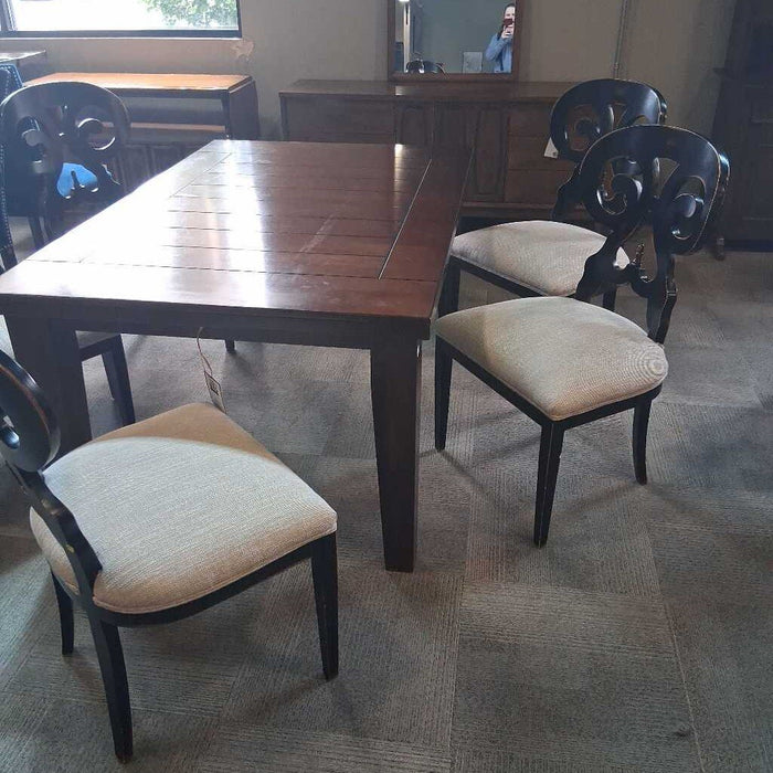 Set of 5 Black Dining Chairs w/ White Fabric