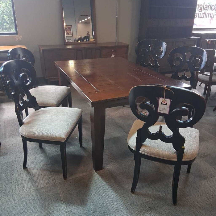 Set of 5 Black Dining Chairs w/ White Fabric