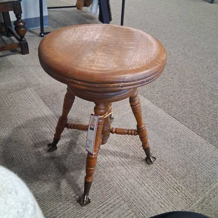 Vintage Wooden Clawfoot Piano Stool