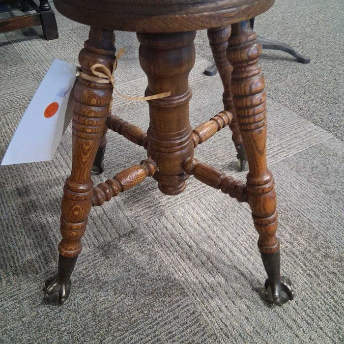 Vintage Wooden Clawfoot Piano Stool