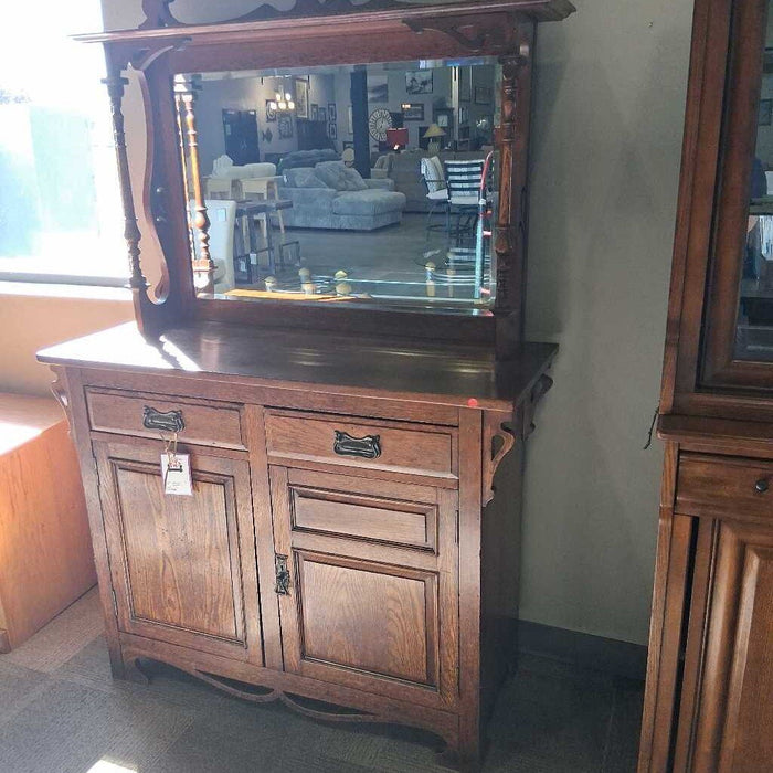 Vintage Dark Wood Buffet w/ Mirror