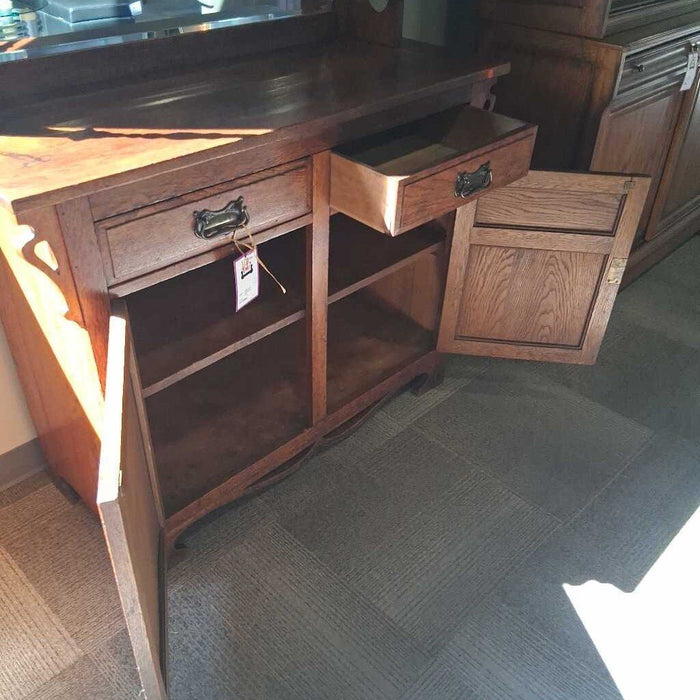 Vintage Dark Wood Buffet w/ Mirror