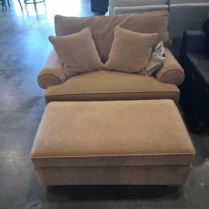 Ethan Allen Tan Oversized Chair w/ Ottoman