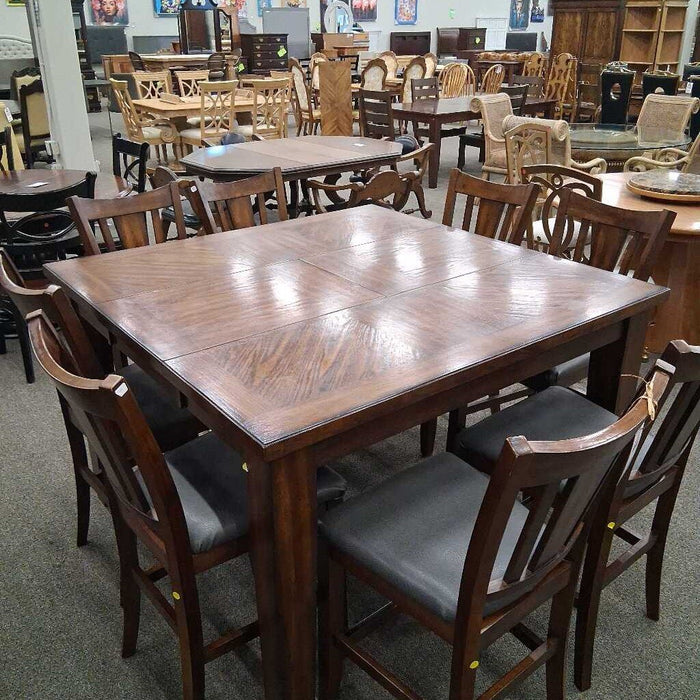 Dark Wood Dining Table w/ 8 Chairs (Scratches)