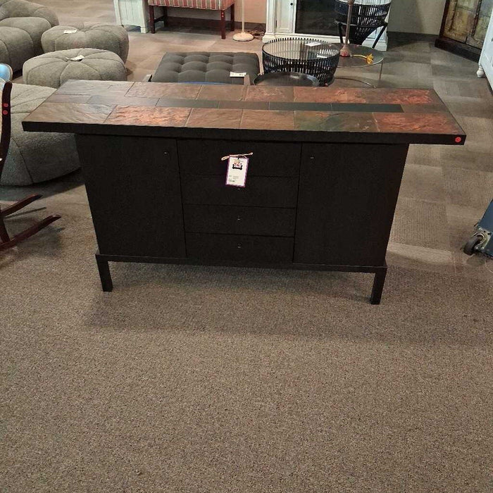 Large Black 3 Dwr Stone Top Cabinet
