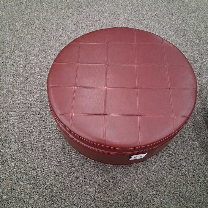 Round Red Tufted Storage Ottoman