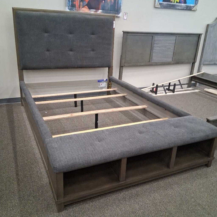 Queen Gray Fabric Bed Frame w/ Storage