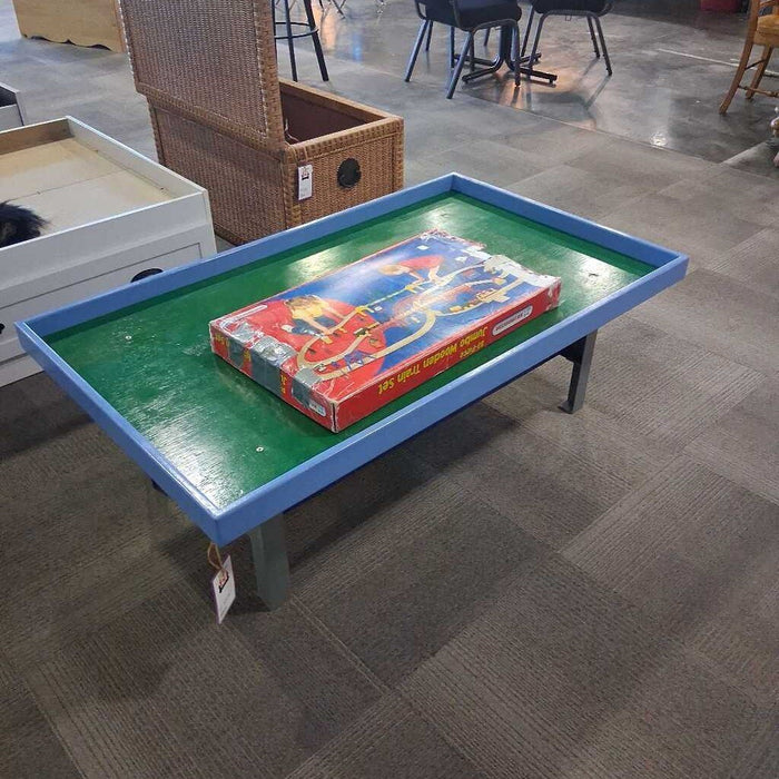 Blue Train Table w/ Model Train Set