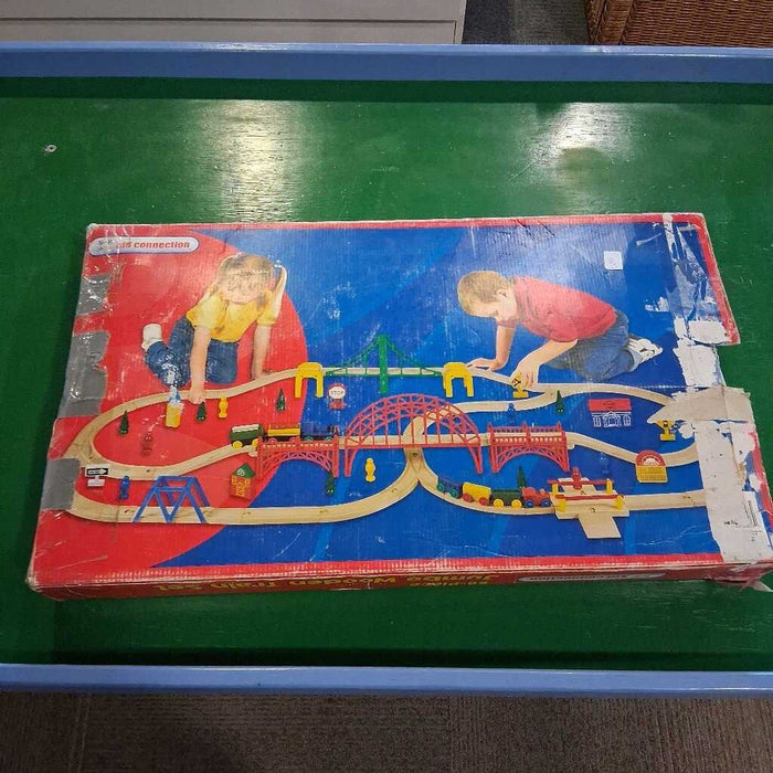 Blue Train Table w/ Model Train Set