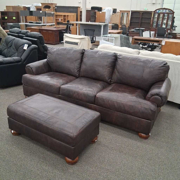 Ashley "Axiom" Walnut Leather Sofa & Ottoman