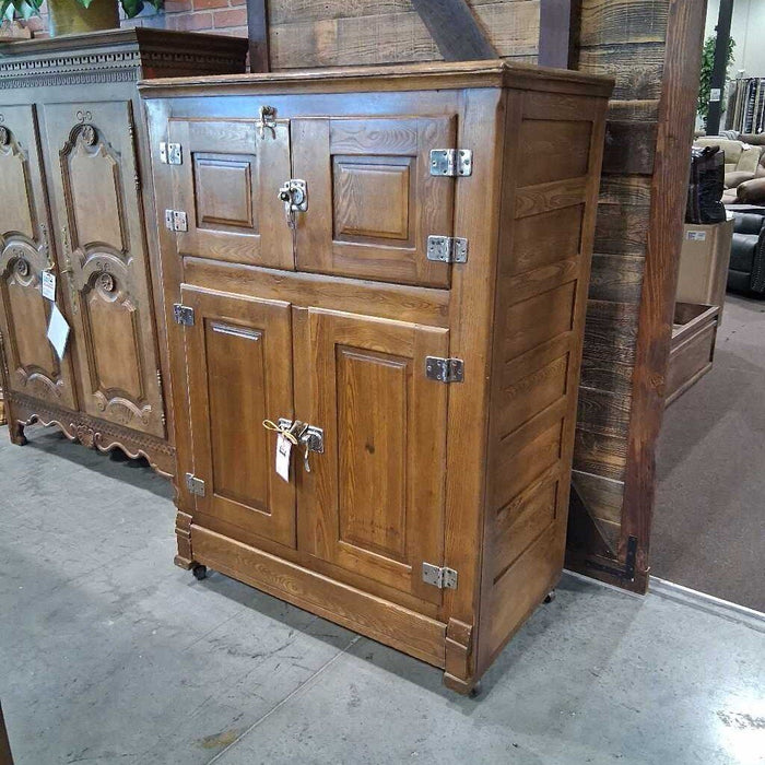 Vintage Wood Icebox on Castors