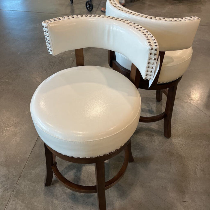 Pair of White Swivel Barstools w/ Nailheads