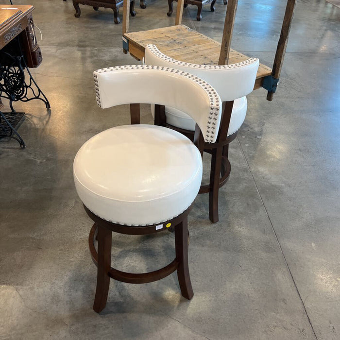 Pair of White Swivel Barstools w/ Nailheads