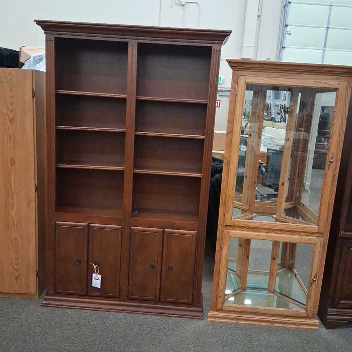 Large Cherry Double Bookcase w/ Cabinet
