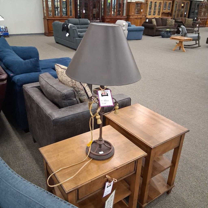 Metal Table Lamp W/ Brown Shade