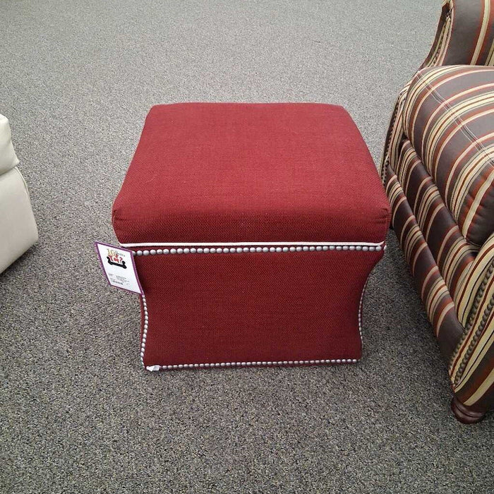 Red Fabric Storage Ottoman w/ Nailheads