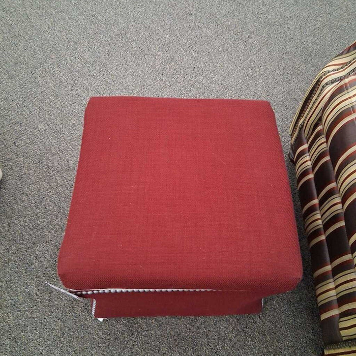 Red Fabric Storage Ottoman w/ Nailheads