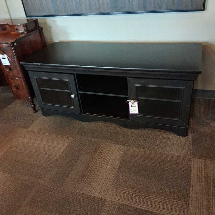 Black Distressed Low Media Console