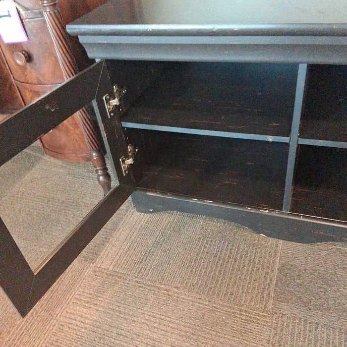 Black Distressed Low Media Console