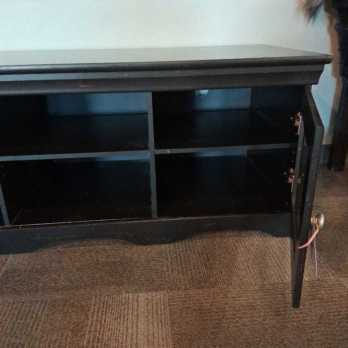 Black Distressed Low Media Console