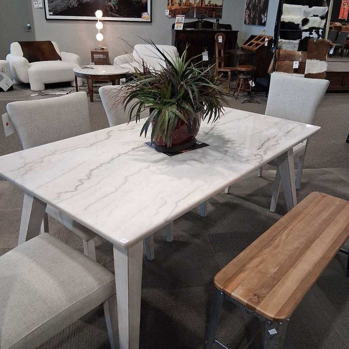 Marble Top Table w/ 4 Gray Fabric Chairs