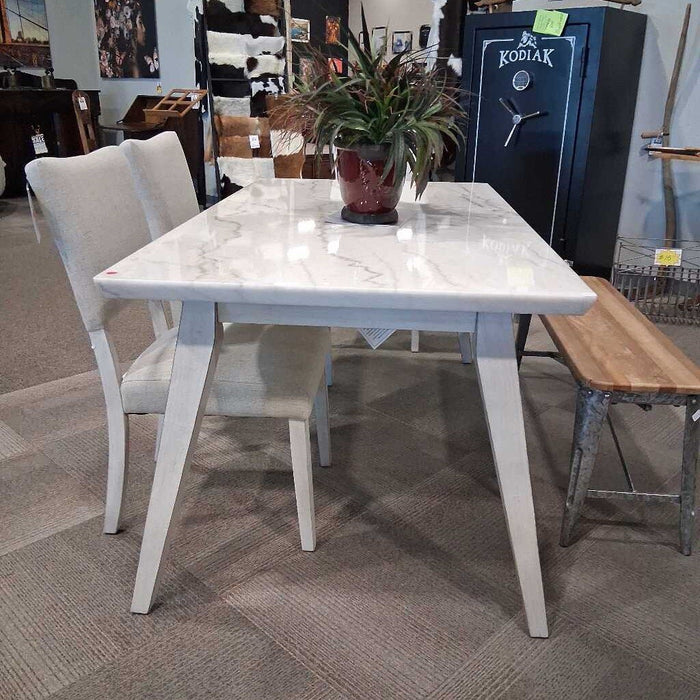 Marble Top Table w/ 4 Gray Fabric Chairs