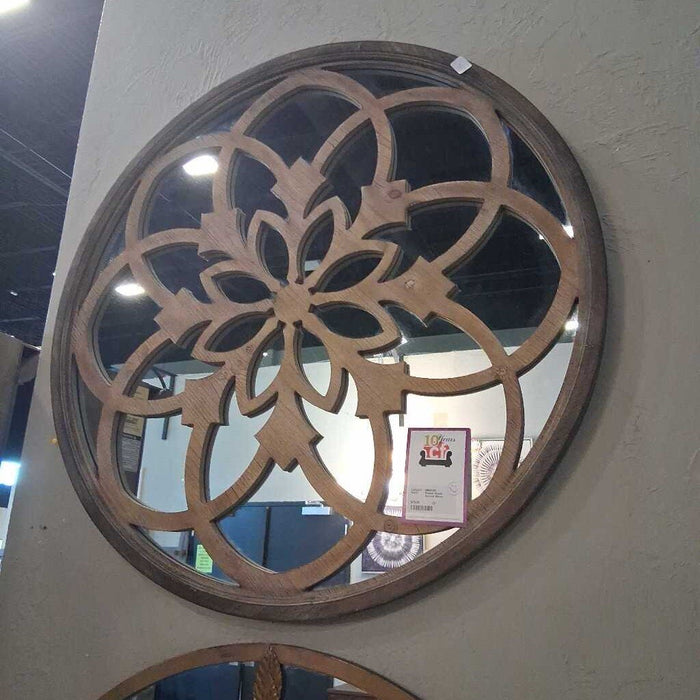 Round Wood Accent Mirror