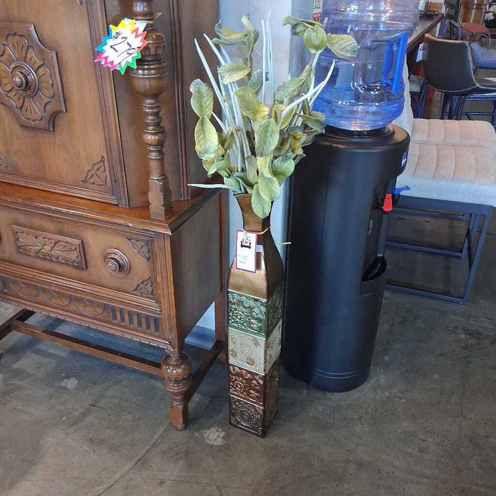 Brown Metal Floor Vase w/ Faux Plants