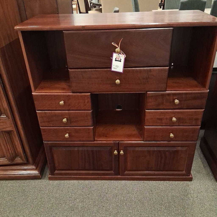Tall Wooden Media Dresser w/ Brass Pulls
