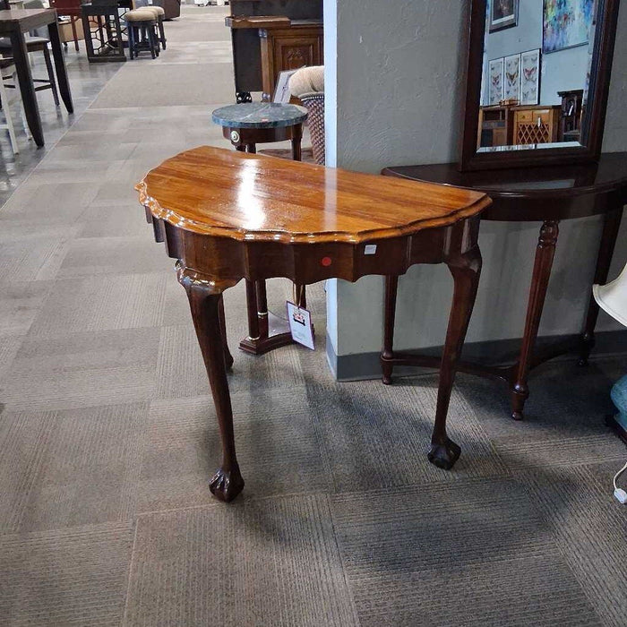 Antique Round Dark Wood Entry Table