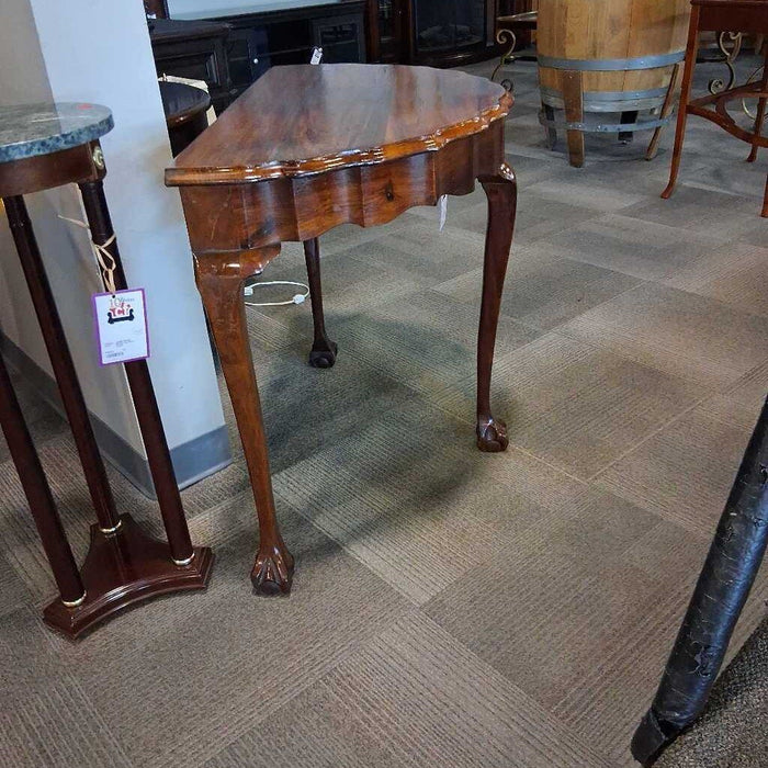 Antique Round Dark Wood Entry Table