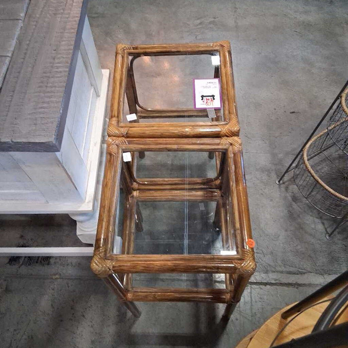Pair of Bamboo & Glass End Tables