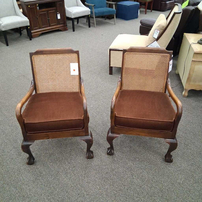 Vintage Ball-in-Claw Cane Back Accent Chair