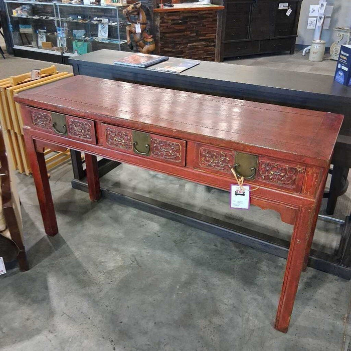 Vintage Red Laquered Asian Entry Table