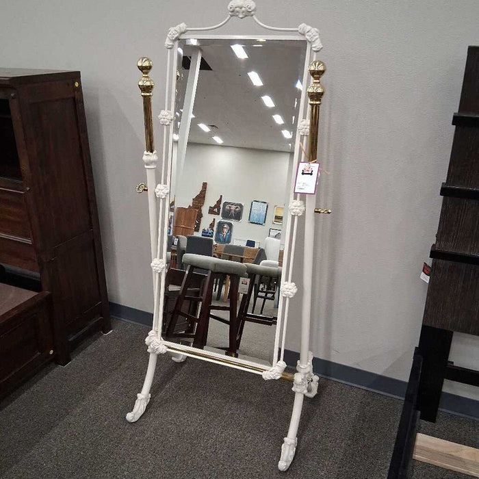 White & Brass Metal Standing Mirror